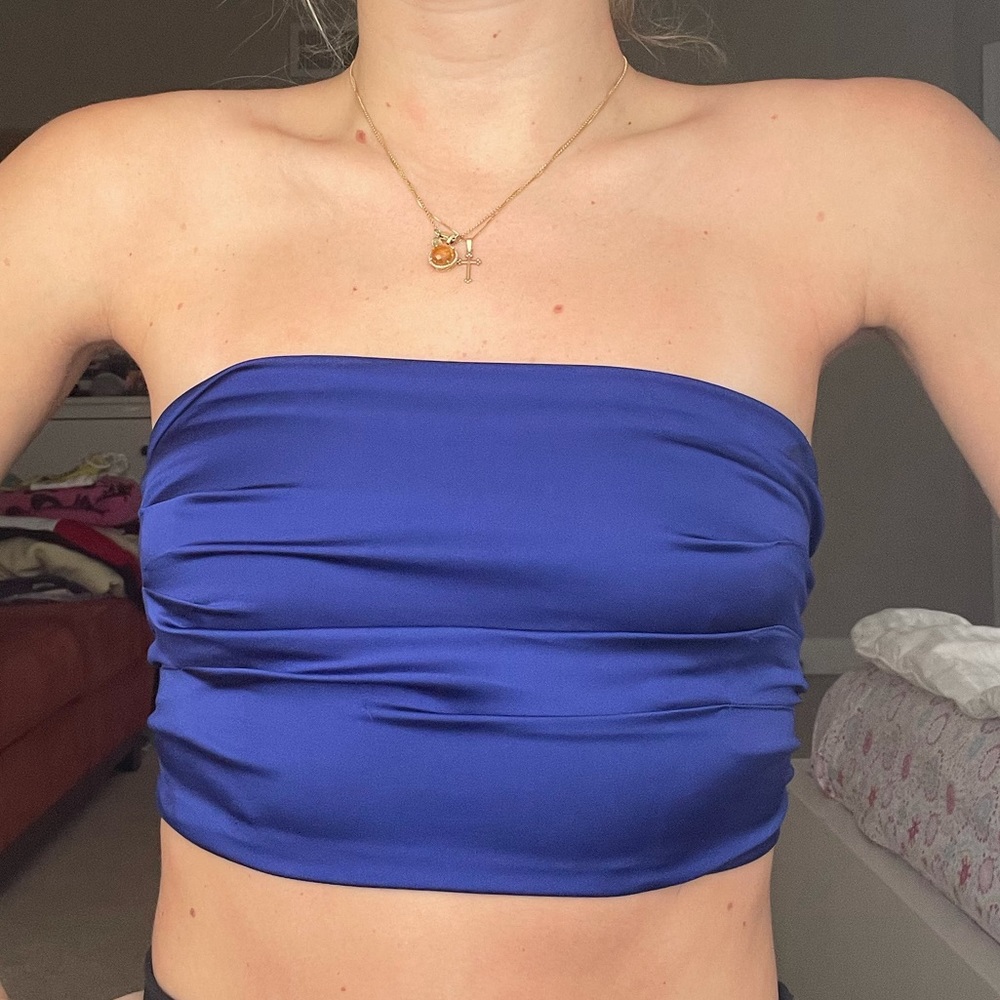 Free people navy silk tube top XS